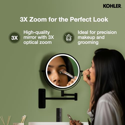 Image of Kohler ML Edge Detailing Lighted Mirror with 3X Magnification | Extendable Frame | Battery Operated, 3 Color Temperatures | Double Sided Mirror for Shaving, Makeup | 3 Yrs Warranty, 460 mm(18 inches)