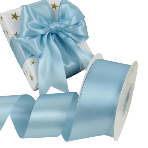 Simplegoal Double Face Light Blue Satin Ribbon 2 Inch X 50 Yards Polyester Ribbons for Gift Wrapping Fabric Ribbon for Crafts Flower Bouquet Sewing Arts Wedding Party Decoration…