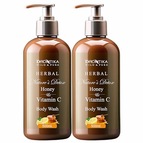 Image of Drontika Wild & Pure Nature Detox Body Wash, 1000ml Shower Gel, 100% Natural Lemon & Honey With Citrus Essential Oil & Lemongrass Extracts for pH Balanced, Free of Parabens & Silicones