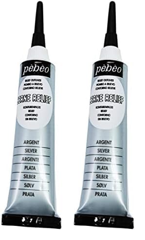 Pebeo 774100 - Tubo de decoración acrílica para Cristal (20 ml), Color Plateado (Paquete de 2)