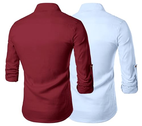 Image of Zombom Men's Combo Cotton Polyester Blend Solid Full Sleeve Straight Regular Fit Mandarin /Chinese Collor Kurta (Pack of 2)