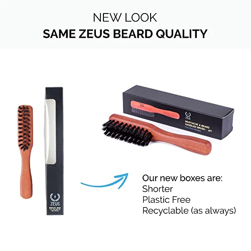 Zeus Boar Bristle Beard & Mustache Brush For Men, 5.5" Firm-Bristle Small Travel Beard Brush - Made In Germany #TOP5
