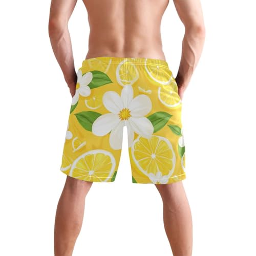 Men's Swim Trunks Quick Dry Swimming Shorts with Pocket Lemon Slice Flower Pattern Swimsuit Trunks2