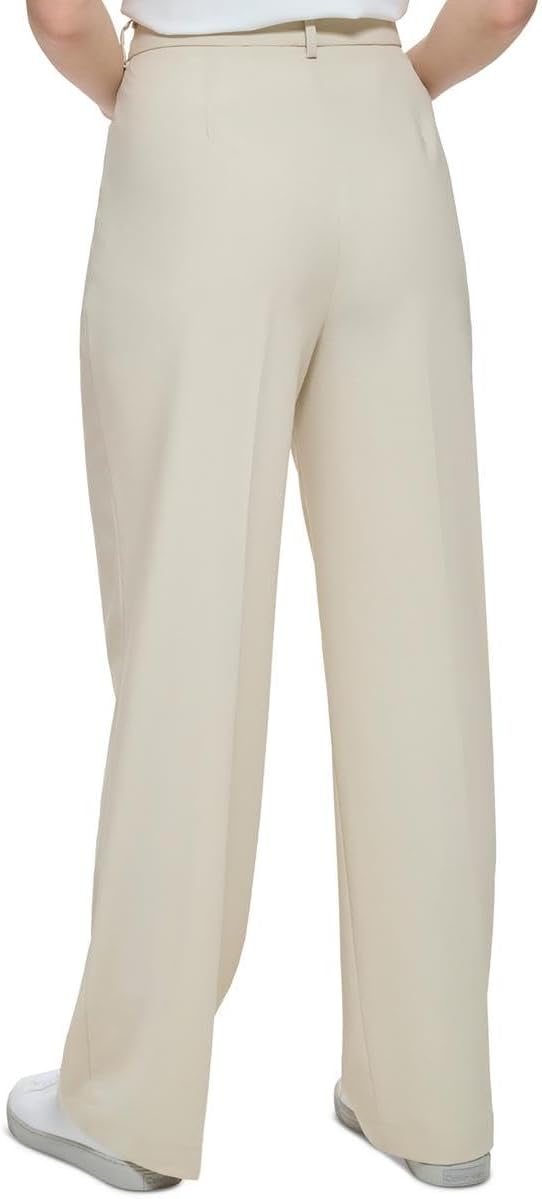 Calvin Klein Womens Pleated Rayon Wide Leg Pants Beige 16