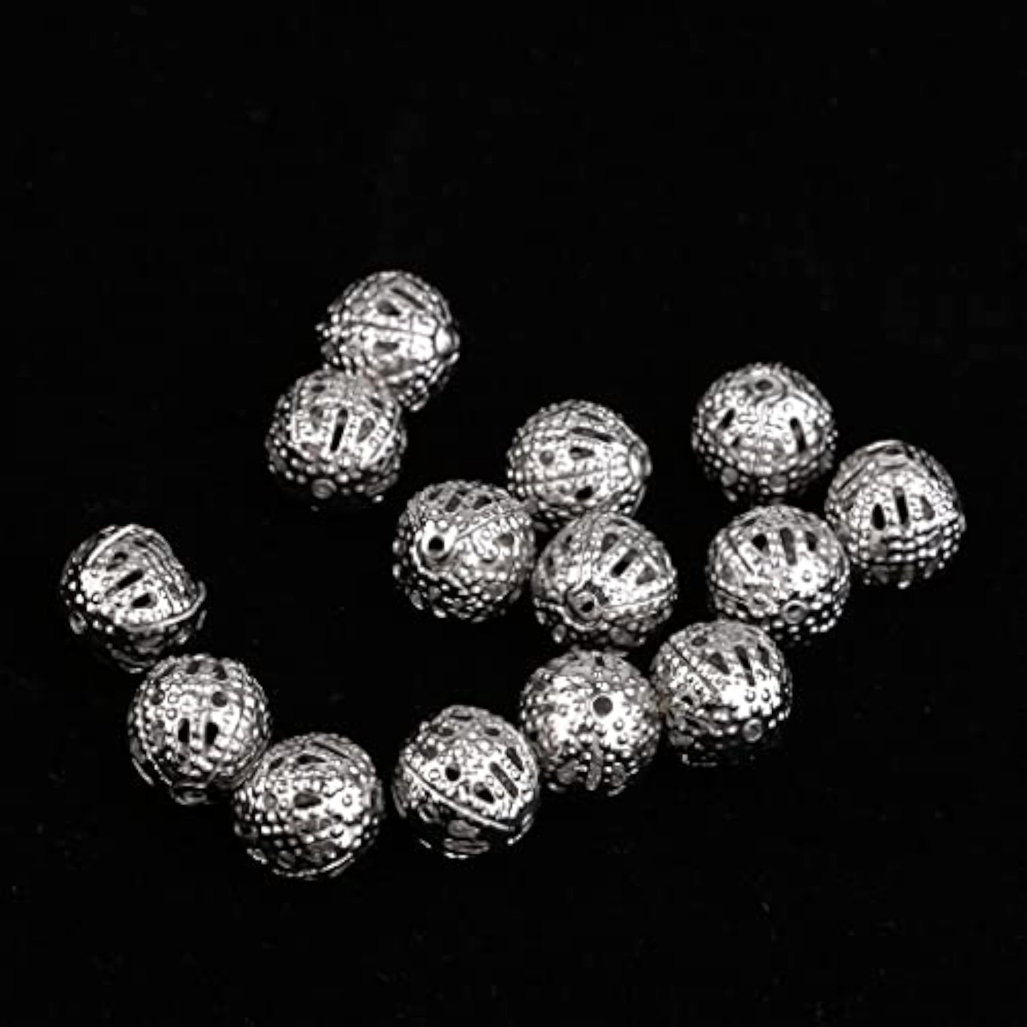 100 Pcs 8mm Round Metal Hollow Beads, Loose Spacer Beads
