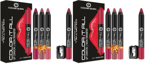 Image of Colors Queen Color It All Long Lasting Pack of 6 & Get 1 Free Crayon Lipsticks for Women | Up to 18 Hours Stay | Creamy Matte Finish | Smudge Proof(Night Out, Nude It, Keep It Fun & Third Date,3.5g)