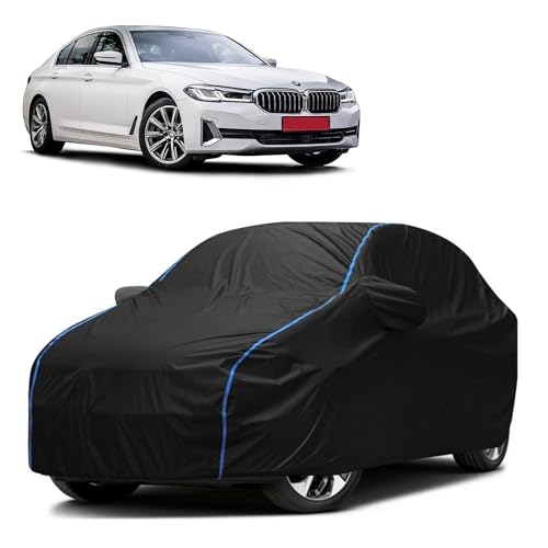 Image of Kerwa Car Body Cover Waterproof Compatible with BMW 525i | Scratch Proof, Anti-Dust, UV Protection with Windproof Buckle Strap and Mirror Pockets, Bottom Elastic Fitted-Black