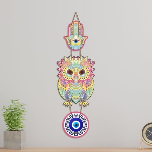 Image of Artvibes Decorative Owl Evil Eye Hanging for Home Entrance | Lucky Charm Nazar Protection MDF Wall Art | Vastu Accent for Living Room | Office | Balcony & Main Door | Housewarming Gift (WH 8530N)