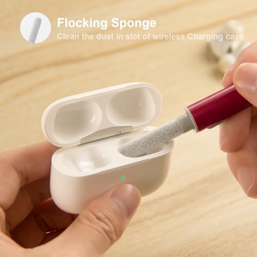 Image of Hyashee Cleaner Kit for Airpods Pro 1 2 3 Multi-Function Cleaning Pen with Soft Brush Flocking Sponge for Bluetooth Earphones Case Cleaning Tools (Red)