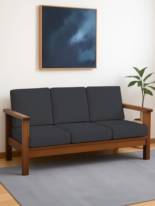 Image of HOTKEI Dark Grey (Pack of 6) 200 GSM Fabric Wooden Sofa Seat Cover Elastic Stretchable Cushion Seat Slip Cover Protector for Wooden Sofa Set 3 Seater Antislip Full Covers for Living Room