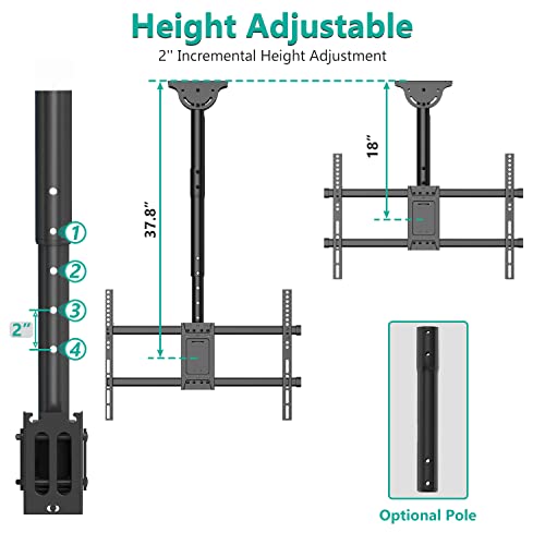 Wali Ceiling Tv Mount, Full Motion Adjustable Tv Mount Bracket Fits Most Ultrawide Led, Lcd, Oled 4K Tvs 37 To 70 Inch, Up To 110Lbs, Mounting Holes 600X400Mm (Cm3770), Black #TOP4