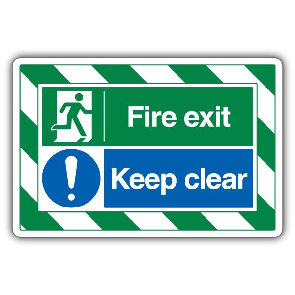 V Safety Fire Exit/Keep Clear - ExtraViz 350 x 250 mm - Face Adhesive Window Sticker Safety Sign