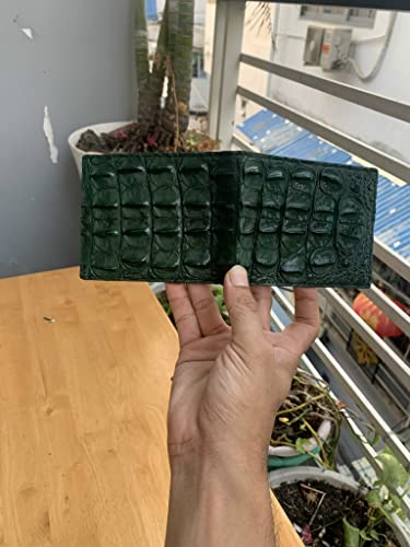 Genuine crocodile leather skin bifold wallet for men, alligator leather Men's wallet, outside green in side purple3
