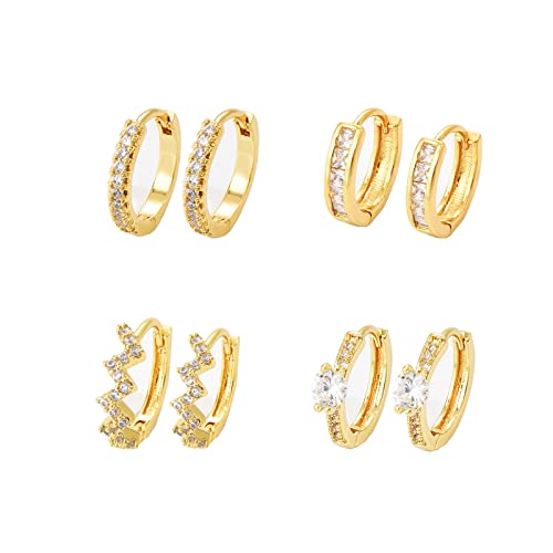 Small Gold Huggie Hoop Earrings Set for Women, Hypoallergenic Twisted Cartilage Hoops Lightweight, Tiny Diamond Hoop Earrings Jewelry for Multiple Piercing