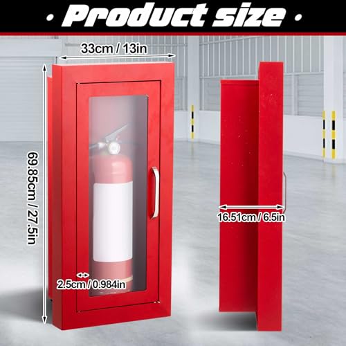 Image of Zonon 1 Pcs Semi Recessed Fire Extinguisher Cabinet Box Steel Recessed Wall Cabinet, Magnetic Door with Handle, Acrylic Window, 2.5 Inch Trim, for 2.5 /5 /10 lb Dry Chemical Fire Extinguisher (Red)