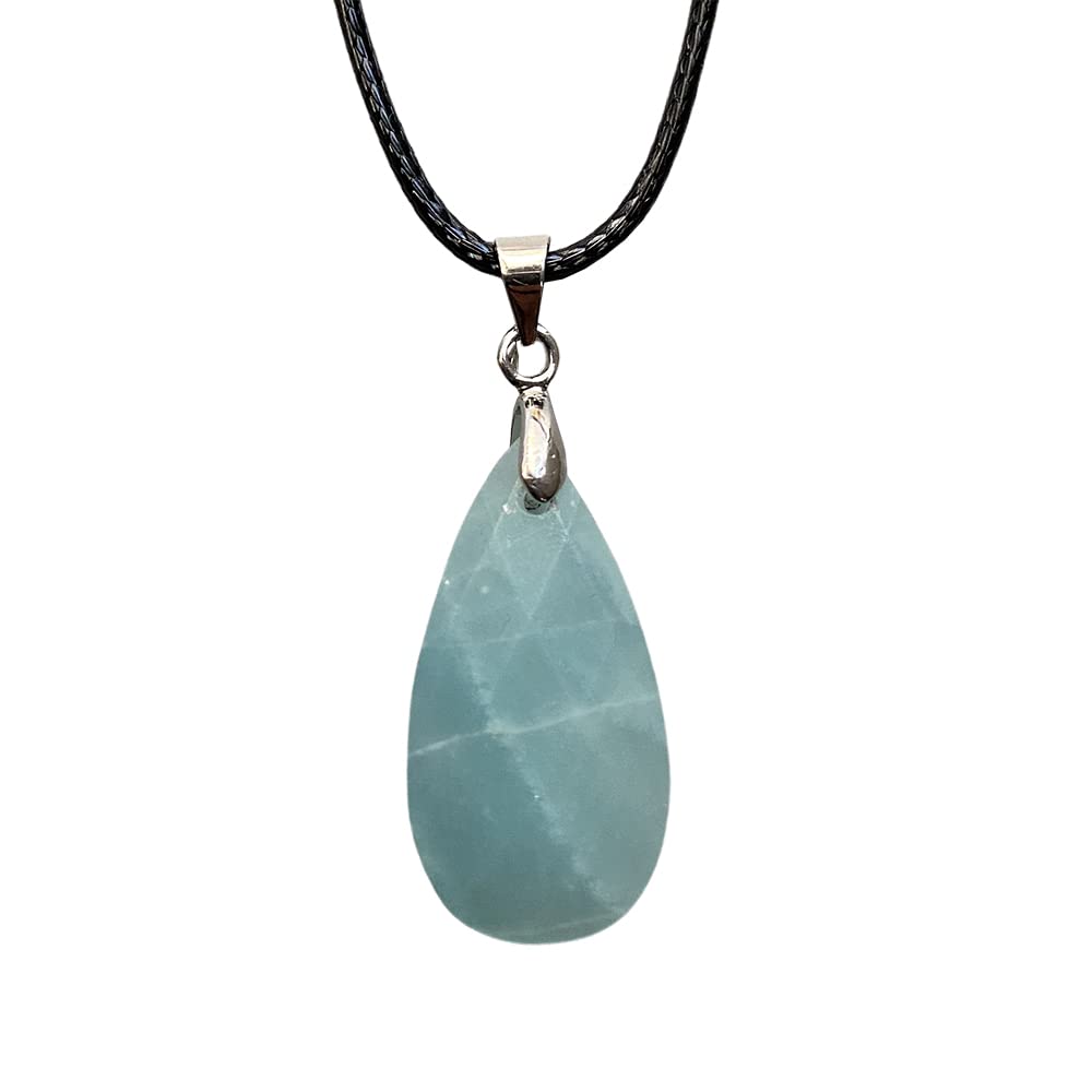VIE Teardrop Faceted Pendant with Black Cord, 2.5x1.5cm, Amazonite