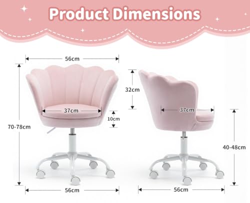 Miniatura 2 de Chairus Silla Escritorio Niña De Terciopelo Silla Infantil Giratoria Con Ruedas, Sillas De Estudio Con Forma De Flor Para Niños, Rosa Claro