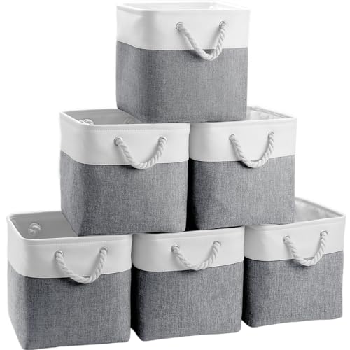 Image of FinishingBo Fabric Cubes Storage Basket, 6 Pack 11x11 in with Handles Foldable Cube Storage Bins, for Shelves, Home, Office, Nursery Organizers