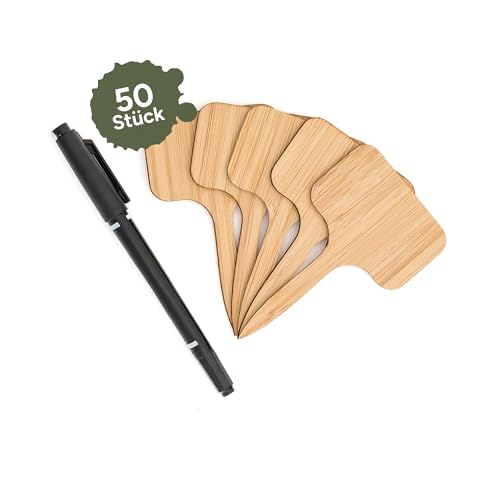 Fairfield Pflanzenschilder Set 50 Stück T-Form Holz Pflanzenetiketten mit wasserfestem Stift beschriftbar & wiederverwendbar umweltfreundlich für drinnen & draußen