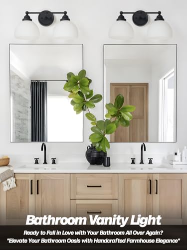 Image of 2-Lights Milk White Glass Wall Sconce Lighting Brass Finished, Double Arm Bathroom Vanity Light Fixture for Bedroom Living Room Dining Room Hallway