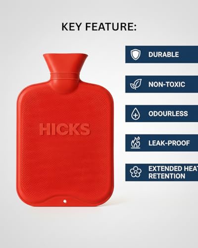 Image of Hicks Premium Hot Water Bottle for Pain Relief | Ribbed Surface for Even Heat Distribution | Leak-Proof Hot Water Bag for Period Cramps, Back, Neck & Muscle Pain