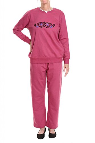 Pembrook Women's Embroidered Fleece Sweatsuit Set-L-Berry