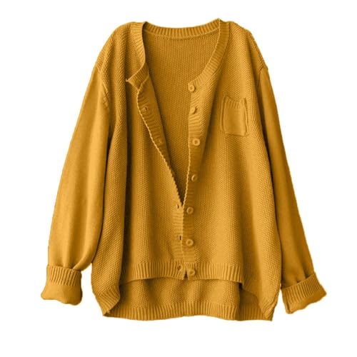 Oversized Sweater for Women Long Sleeve Button Down Solid V Neck Cardigan Tops Knitted Soft Comfy Fall Loose Outfits