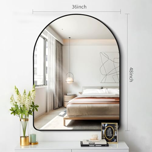Image of FORBATH Arched Mirror 36x48 Inch, Bathroom Mirror Wall Mounted Modern Black Aluminum Alloy Frame Decor Large Dresser, for Bedroom Living Room Entryway, Hanging or Leaning Against Wall