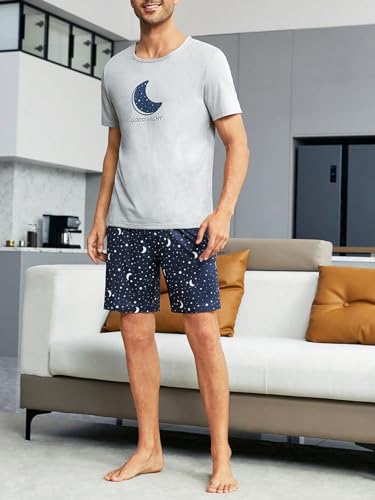 SOLY HUX Men's Graphic Pajama Set Short Sleeve Tee and Shorts 2Pcs PJ Set Loungewear3
