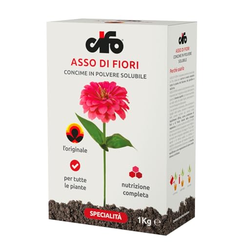 CIFO Asso di Fiori - Concime Piante Verdi Grasse e Fiorite in Polvere Solubile, Fertilizzante Orto, Giardino e Balcone - Contribuisce alla Crescita e Previene Carenze Nutritive, Made in Italy, 1kg