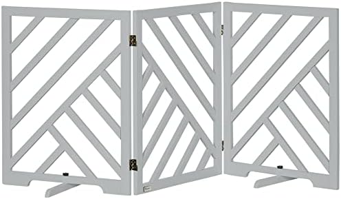 PawHut Dog Gate Freestanding Pet Gate Folding Wooden Puppy Fence Indoor Barrier w/ Two Support Feet, for Doorways, Staircases, Corridors, 76H X 181Wcm - Grey