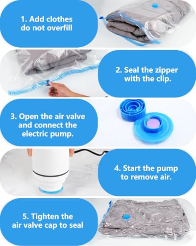Image of KRUDA Space Saving vacuum bags for clothes with pump Vacuum Compression Storage Bags with Electric Pump | | Reusable Airtight Zip Bags for Blankets, Clothes, Travel Up to 80% Space Saving