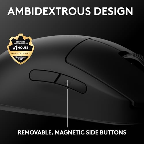 Image of Logitech G PRO 2 Lightspeed Wireless Gaming Mouse, Right- or Left-Handed Mouse with up to 4 Customisable and Switchable Magnetic Side Buttons, 32K DPI Sensor, USB-C Charging, for PC /Mac