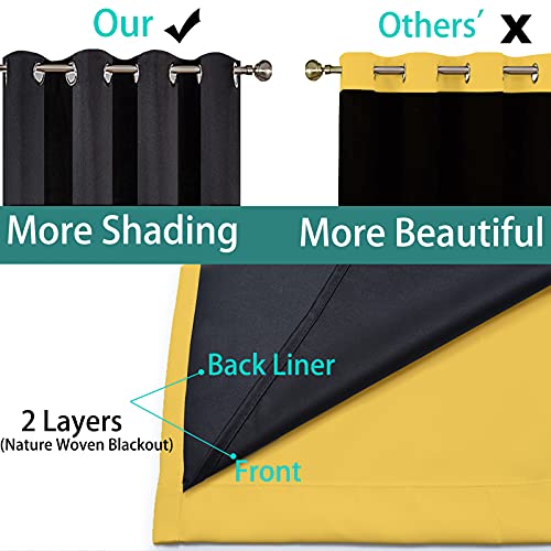 Image of Yakamok 100% Blackout Curtains Energy Saving Thermal Insulated 2 Thick Layers Completely Blackout Drapes with Black Liner for Bedroom (52Wx84L,Mustard Yellow, Set of 2)