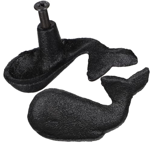COLLBATH 2 Piezas Tiradores Vintage de Hierro Fundido para Armarios Diseño Oceánico con Acabado Negro para Dormitorios y Muebles del Hogar