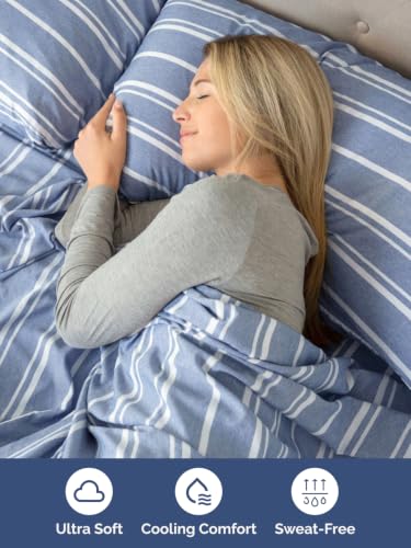 Image of Extra Deep Pocket Full Size Sheet Set - Breathable & Cooling - Blue Stripes
