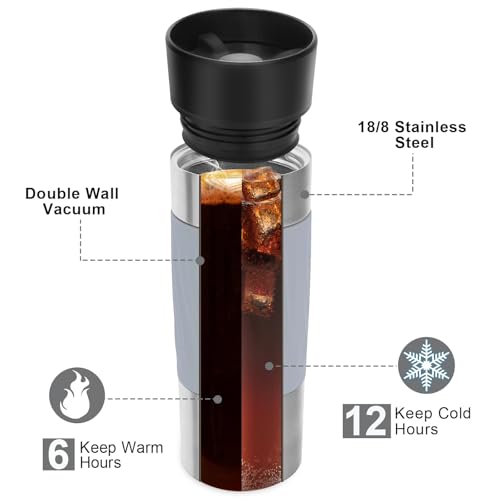 Image of Travel Coffee Mug Spill Proof,17 Oz Travel Mug with 360Drinking Lid,Double Wall Vacuum Insulated Coffee Travel Mug Stainless Steel Thermal Coffee Thermos Mugs for Hot and Cold Drinks(Grey)
