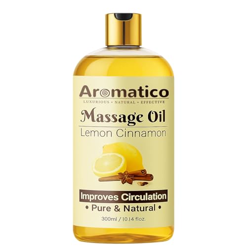 Image of AROMATICO Lemon Cinnamon Massage Oil. Romantic Oil for Passionate Evenings - 300ml. Intimate Full Body Massage Oil for Couples. Non-sticky, Made of Only Natural Ingredients