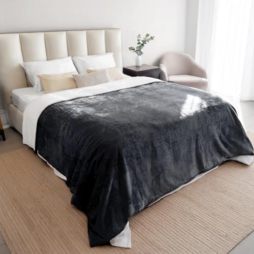 Dreamzie - wasserdichte Decke 218x228 cm - Hundedecke Sofa und Bett - Reversible Decke Wasserdicht aus Sherpa-Fleece - Waschbar - Dunkelgrau