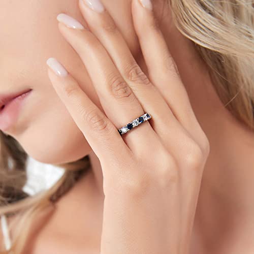 BERRICLE Sterling Silver Wedding Rings Simulated Blue Sapphire Round Cut Cubic Zirconia CZ Anniversary Eternity Ring for Women, Rhodium Plated4