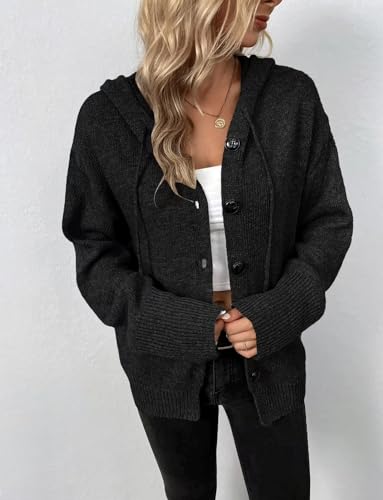 Image of Women's Hooded Cardigan Sweater Long Trendy Button Coat