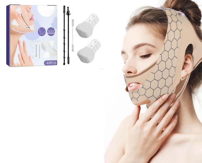 V Line Face Lifting Chin Mask Face Bands Chin Strap for Sleeping Color Double Chin Reducer Jaw Strap for Sleeping 20g Suitable for Female Jaw Exerciser 40 Lifting Patches