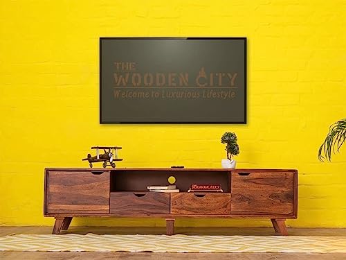 Image of THE WOODEN CITY Solid Sheesham Wood TV & Entertainment Unit for Living Room & Hotel Room and Office Furniture (Finish- Honey Teak, 68Wx16Dx19H- Inches)