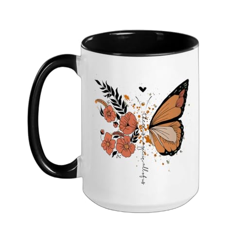 Floral Butterfly Quote There Is Magic In All Of Us Ceramic Mug, Black/White, 15oz