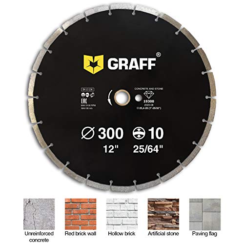 Graff Diamond Blade For Angle Grinder - Diamond Cutting Wheel For Cutting Stone, Marble, Granite, Brick, Masonry, Paving Flag, Concrete - Diamond Saw Blades Segment Height 0.394” (10 Mm) - 12 Inches #TOP3