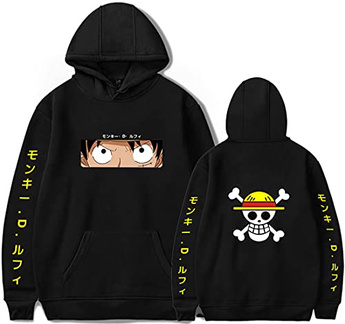 WINKEEY Boys' One Piece Character Hoodie Japanese Anime Luffy Zoro Cosplay Sweatshirt for Kids Casual Pullover, Black Luffy M