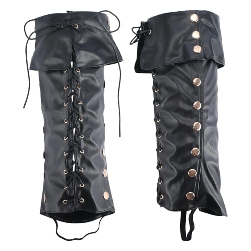 GORGECRAFT 2 Couvre Bottes Médiévales en Cuir PU Noir Protège Jambes en Similicuir Guêtres de Pirate Vintage Renaissance Accessoires de Costume pour...