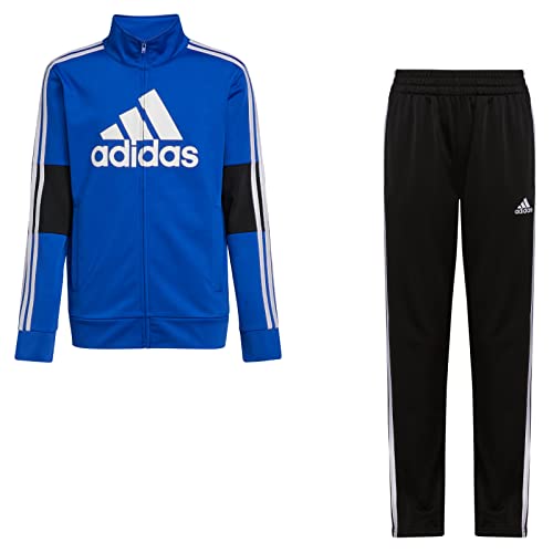 adidas Boys' Little Tricot Jacket & Pant Clothing Set, Team Royal Color Blocked Blue, 14/16 (AG6415Y)