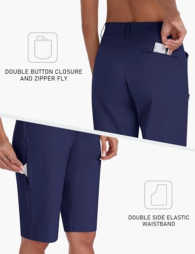 MoFiz Short cargo feminino de 33 cm para caminhada, golfe, secagem rápida, comprimento até o joelho,