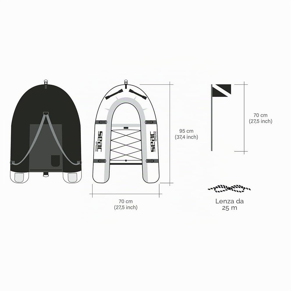 Seac Bridge, Plancetta gonfiabile per apnea e pesca subacquea, con spallacci per il trasporto in spalla, 95x70cm